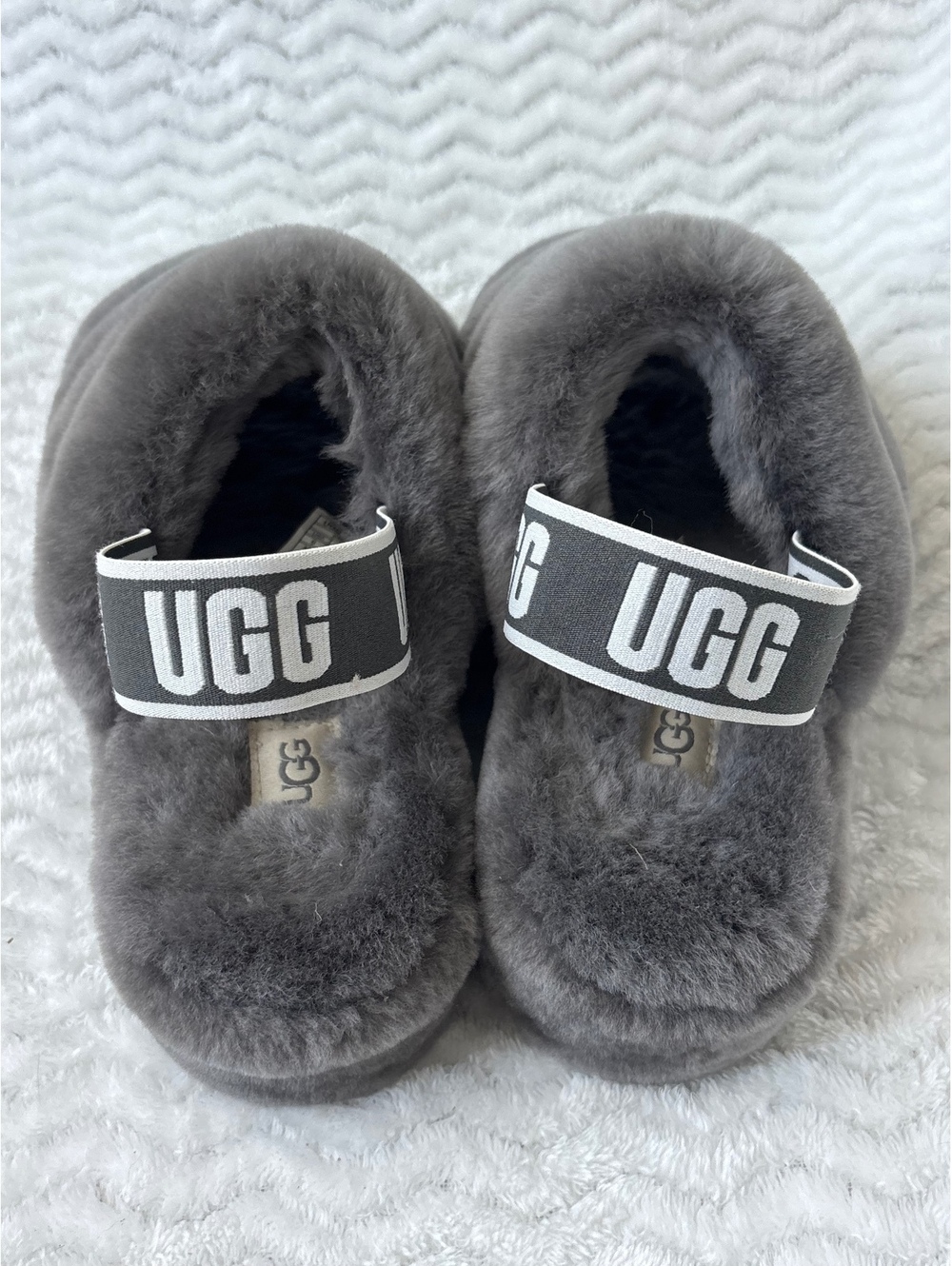 UGG Fluff Yeah Slide Charcoal Gray Sheepskin Slingback Slipper 1095119 Women's 9